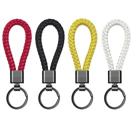 4 Pcs Braided Leather Keychains, 4 Colors Exquisite Handwoven Key Chain Ring, Car Door Key Chains Creative Keychain Ring Gifts for Ladies Men Kids