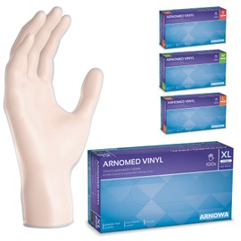 Arnomed Vinyl Disposable Gloves, XL, Pack of 100, Powder-Free, in Sizes S / M / L / XL