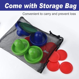 Coopay Air Hockey Pushers and Air Hockey Pucks Air Hockey Paddles with a Drawstring Bag, Goal Handles Paddles Replacement Accessories for Game Tables (4 Striker, 8 Puck Pack) (Blue and Green)