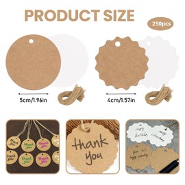 250 Stück Geschenkanhänger, Kraftpapier Etiketten zum Beschriften Anhänger Papier Kärtchen zum Beschriften für Geschenkverpackung Hochzeit Handmade(Braun Weiß)
