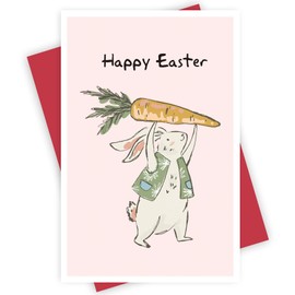 Alzombi Happy Easter Greeting Card, Cute Bunny with Carrot Easter Card, Religious Easter Card for Family Kids