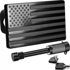 Cubierta de enganche de remolque de metal con bandera estadounidense pesada para receptores de 2 pulgadas con bloqueo de enganche de remolque de 5/8 pulgadas de diámetro (se ajusta a