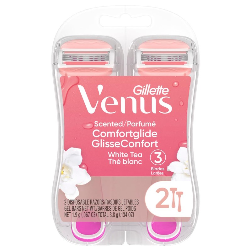 Gillette Venus ComfortGlide Disposable Razors for Women, 2 Count, White