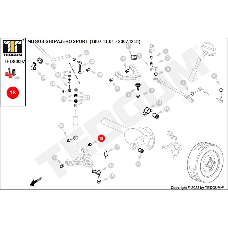 TEDGUM TED80097 Polyurethane Suspension Arm Bushing Front Lower L=R (Rear)