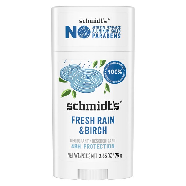 Schmidt's Fresh Rain & Birch 48h Deodorant with 100% Natural Origin Ingredients 75 g