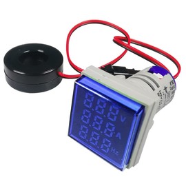 Gebildet 22 mm AC Current Voltage Tester with 3-Digit LED Display, Multifunctional Voltmeter, Ammeter, Frequency Meter, Multimeter Panel, AC 50-500 V, 0-100 A, 0-99 Hz (Blue, Square)