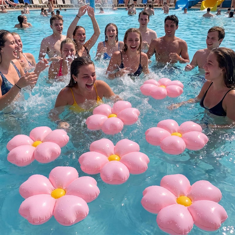 ShinyRelief Inflatable Cherry Blossoms Pool Floats Air Pump,Pink,8 Pcs