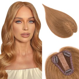 Real Human Hair Toppers,S-noilite Honey Brown Remy Hair Topper for Women with Thinning Hair 3.2x4 inch Lace Silk Base Toppers Hair Piece to Cover Grey Hair (12 Inch,Honey Brown)