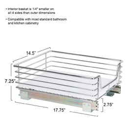 Household Essentials Glidez Chrome-Plated Steel 1-Tier Storage Plastic Liner Pull Out Single Basket Organizer