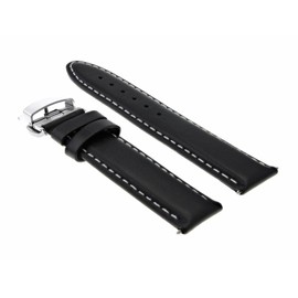 Ewatchparts 22mm Smooth Leather Band Strap Deployment Clasp Compatible With Montblanc Timewalker Black With White Stitching