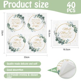 Xunerloy Pack of 40 Serviettes Wedding Eucalyptus, Mr & Mrs Napkins Sage Green Schön Dass Du Da Bist Wedding Napkins Wedding Table Decoration