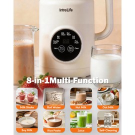 IntreLife 34 oz Nut Milk Maker Machine, 8 in 1 Soy Milk Maker with Nut Milk Bag, Plant Based Milk Maker for Almond, Oat, with Delay Start/Keep Warm/Self Cleaning, Cream