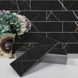 Avant Decor 24 Stone Composite Subway | Peel and Stick Kitchen Backsplash | 4" x 12" Bex Metro Matte Noir 8 sqft