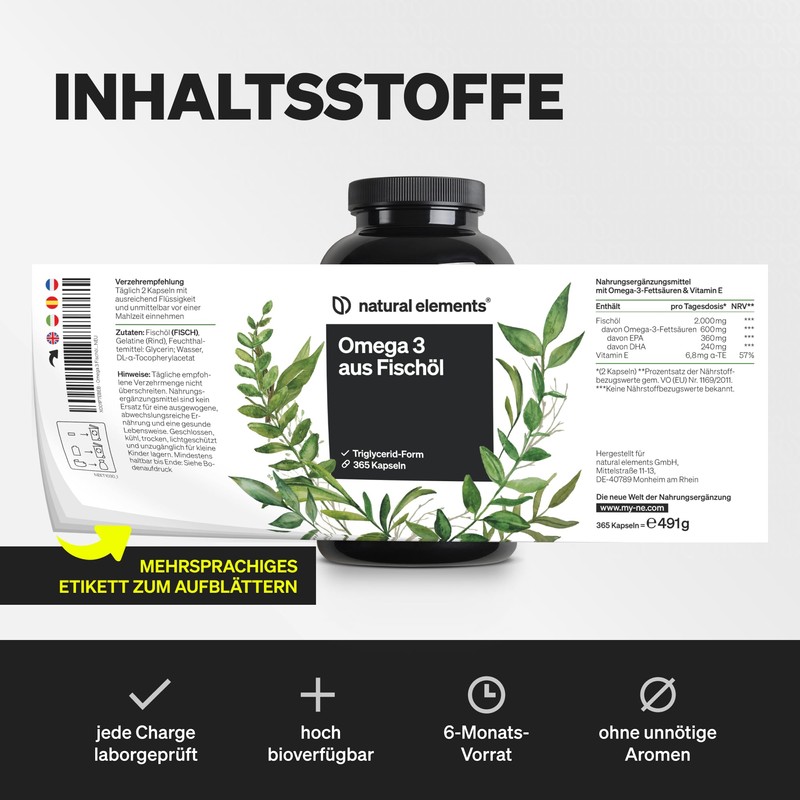 Omega 3 (365 capsules) 1000 mg Fish Oil per Capsule
