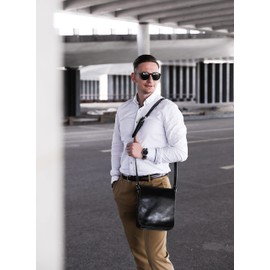 Time Resistance Leather Messenger Bag for Men, Handmade Crossbody Bag, Black Shoulder Bag