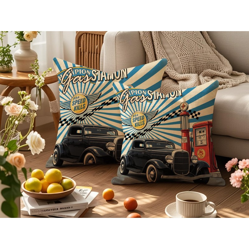 Doobicy Vintage Car Throw Pillow Covers 16x16 Set of 2