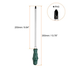 QUARKZMAN Pack of 2 PH3 Phillips Screwdrivers #3 13.8 Inch Magnetic Demolition Screwdriver 9.8 Inch CR-V with Ergonomic Handle for DIY Repairs Green