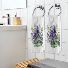 ALAZA Lavender Purple Watercolor Flowers 4 Bathroom Hand Towels Set of 2 Soft 100 Percent Cotton Towel Luxury Decorative Bath Towels Highly Absorbent Face Towel 16" X 30"