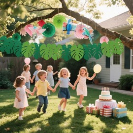 CoKeeSun Hawaii Decoration Set, Jungle Decoration Garland, Birthday Paper, Tropical Palm Leaves, Tropical Parrot for Summer Decoration, Hawaii Decoration, Jungle Decoration, Pack of 21