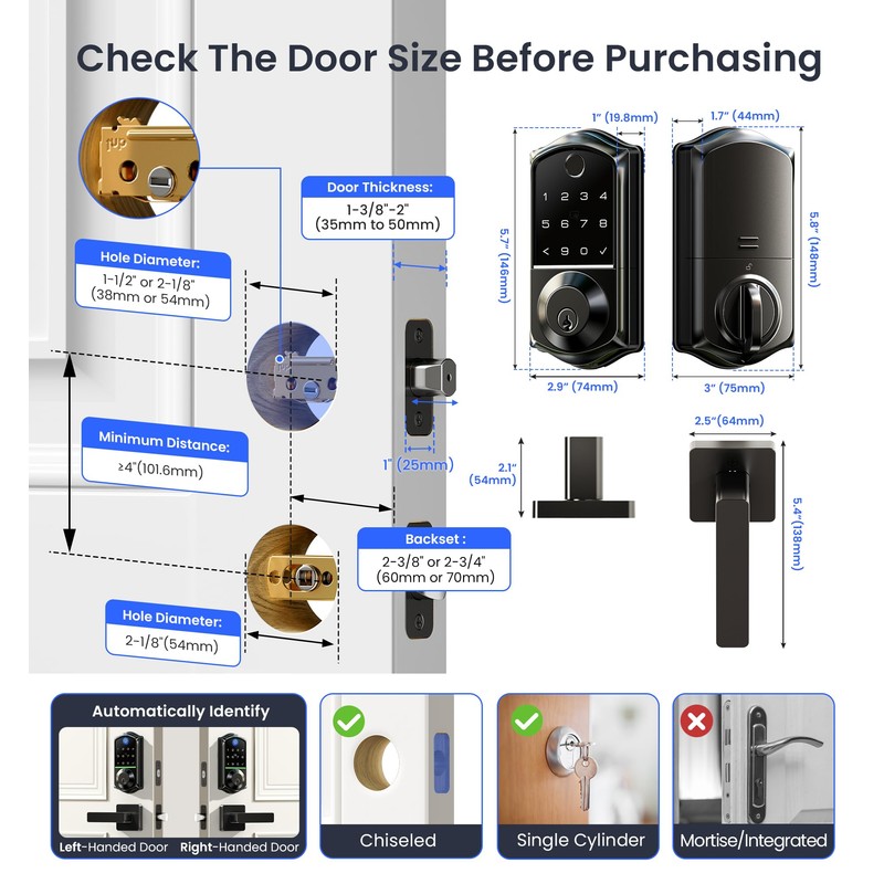 Veise VE017-B Fingerprint Smart Lock with 2 Lever Handles Set,