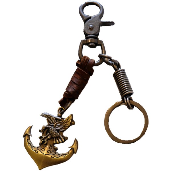 White Fang AZ218 Keyring, Leather, Anchor, Hawk, Eagle, Retro Charm,