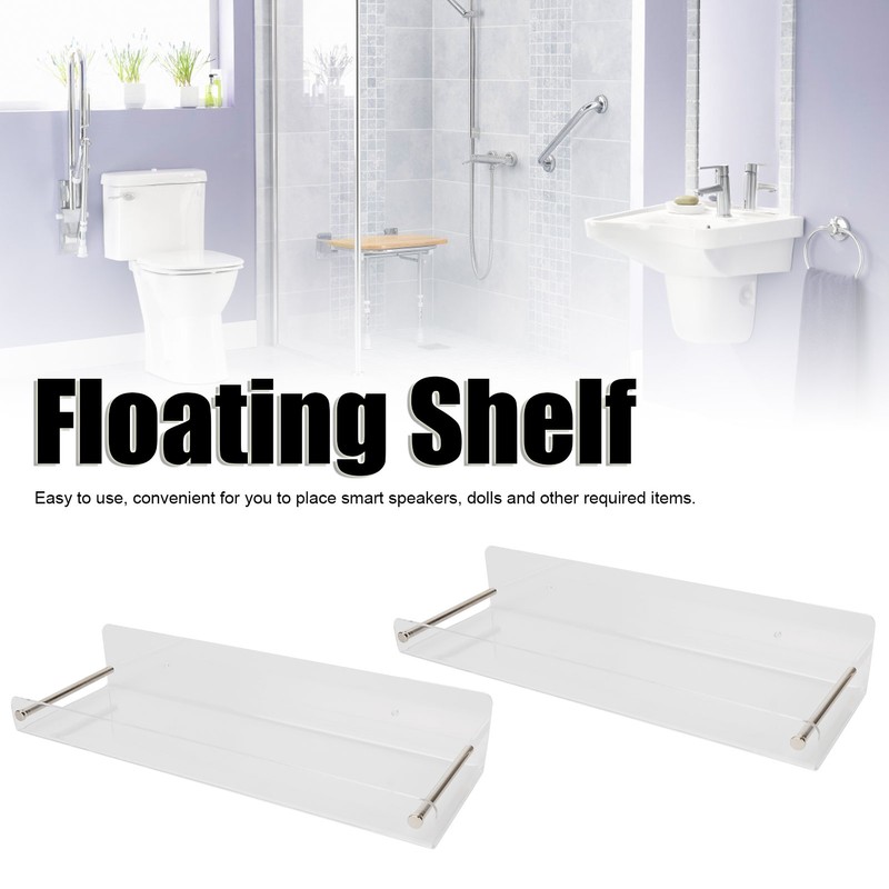 2Pcs Floating Wall Ledge Shelf Acrylic Concealed Bathroom Rack for