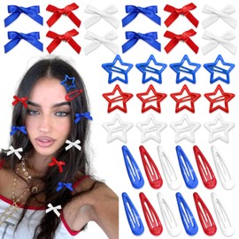 SAWINDA 36Pcs Royal Blue Mini Hair Bows Y2K Star Hair Barrettes Water Drop Snap Hair Clips Metal No Slip Hair Clips for Women Bowknot Star Hair Accessories for Girls
