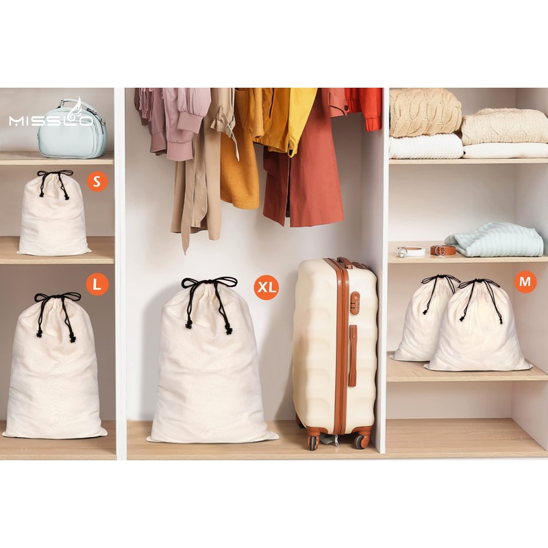 MISSLO Set of 3 Cotton Breathable Dust-proof Drawstring Storage Pouch