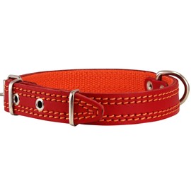 Genuine Leather Dog Collar Padded Red 3 Sizes (11.5"-14")