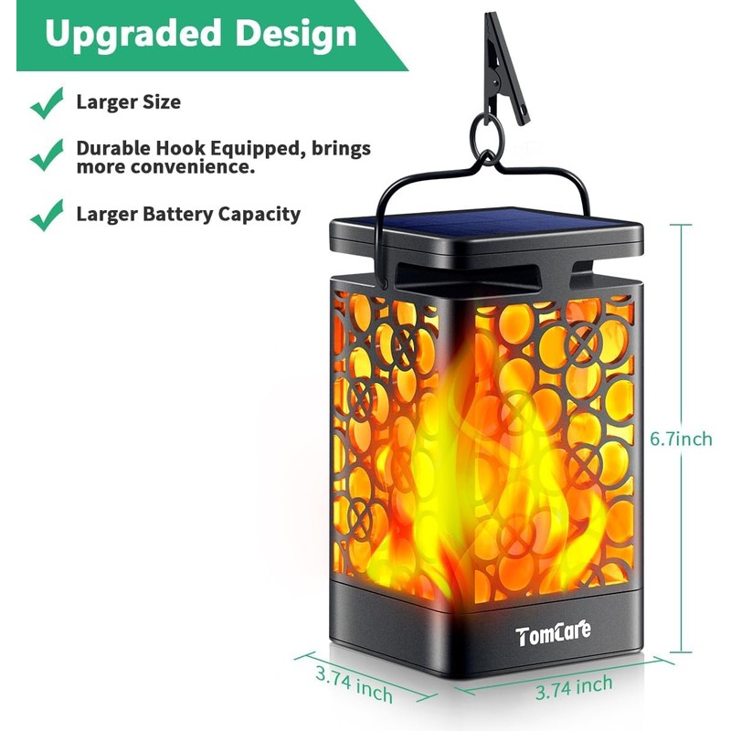 TomCare Solar Lanterns Outdoor Upgraded Flickering Flame Waterproof Hanging Lanterns