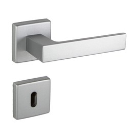 JUVA Door Handle Set Aluminium Door Fitting Chrome Silver Matt Door Handle Room Door on Square Rosette BB Deadlock Door Handle Set Interior Door Push 1317 1 Door Set with Mounting Material