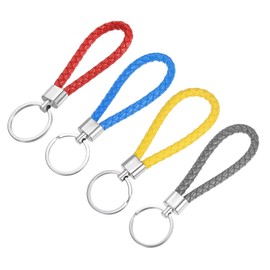 YOKIVE 4 Pcs Braided Leather Keychains, Home PU Keys Ring Woven Decorating Lanyard Straps for Bags Wallets (Red/Blue/Yellow/Gray)