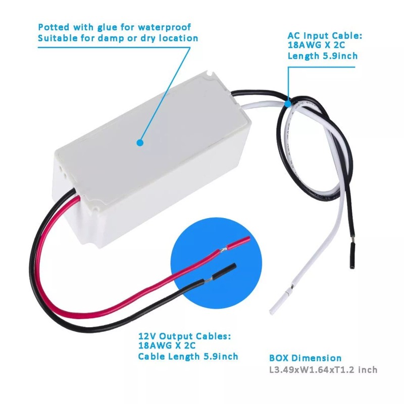 E ENERSYSTEC UL Recognized Dimmable LED Driver 12V 24W Triac