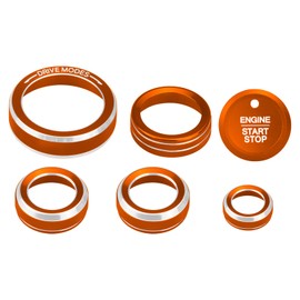 HDUFC for Ford 2024 2025 Ranger, air Conditioning, Volume Control, Push-Button Start, 4WD and Headlight switches, 7 Pieces of Aluminum Alloy knob Cover Decoration (Orange)