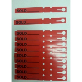 DP Industries RED SOLD TAGS {set of 100} - Tree LABELS - wrap around - plastic loop plant