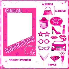 JeVenis 15 PCS Lets Go Party Photo Booth Props Hot Pink Girl Birthday Party Supplies Come On Lets Go Party Decoration Lets go Party Supplies Bachelorette Bridal Shower Birthday Party Supplies