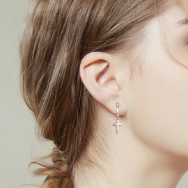 925 Sterling Silver Cross Earrings for Women Classic Drop Hoop Earring Lightweight