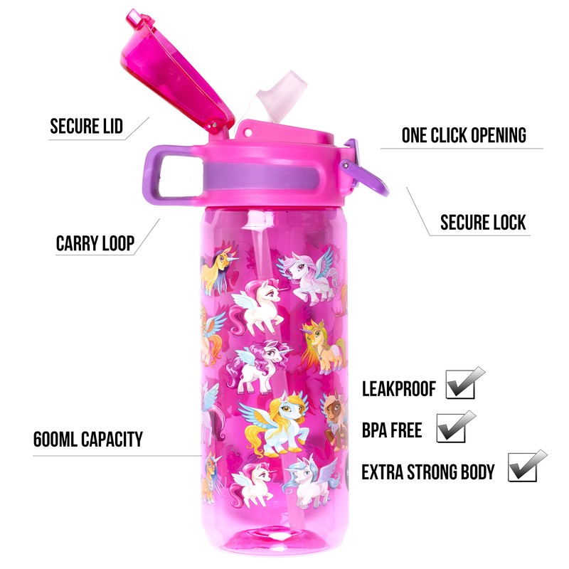 Fringoo - Magic Unicorn - Kids Water Bottle with Straw