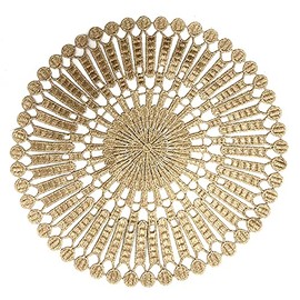 Pack of 4 Round Embroidered Table Mats, 26-28 cm Gold Lace Round Table Mat, Lace Doilies, Crochet Doilies, Flower Embroidered Table Mat, Vintage Cup Mat, Vase Mat for Home Decoration, Kitchen, Party,