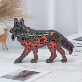 Tivisiy 3D Wooden Animals Carving, Wooden Decor Cabin Animal Statues Rustic Wall Decor Art for Home Bedroom Farmhouse Room Mountain Birthday Gifts (German Shepherd, 9.9 * 7.0)