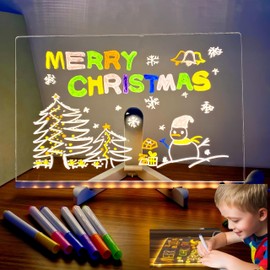 FeBohao Led Acrylic Board Light Up Drawing Board Noteboard with Colors Dry Erase Board with 7 Pens (11.8 X7.9 in)