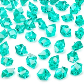 DomeStar Teal Fake Ice Rocks, 150PCS Acrylic Gems Crystals Plastic Shamrock Diamonds Centerpiece for Vase Fillers DIY Craft Wedding Party Table Scatter Decorations