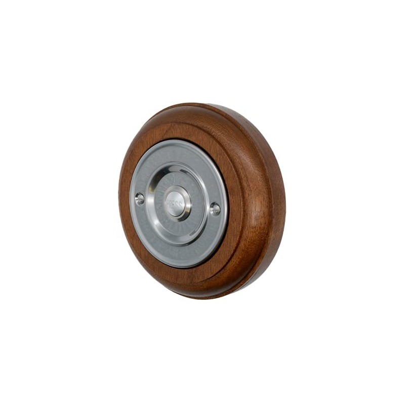 Modern Living Round Wireless Doorbell in Mahogany and Brushed Nickel