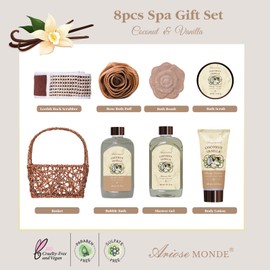 Spa Gift Baskets - Coconut Vanilla Bath Gift Set for Women, Luxury Relaxing Spa Kit with Bath Bombs, Body Lotion and Body Scrub, Birthday Gifts for Women, Christmas Spa Gifts for Mom