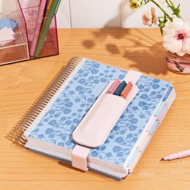 Erin Condren Blush Adjustable Elastic Band Pen Holder, Vegan Leather Pen Holder with Adjustable Elastic Strap to Attach to and Secure Planners and Books, Holds Up to 3 Pens, Markers