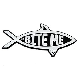 Bite Me Fish Plastic Auto Emblem - [Silver][5'' x 2 3/4'']