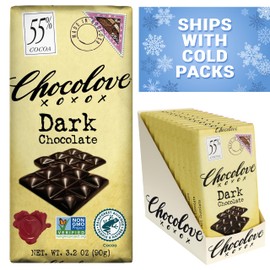 Chocolove Dark Chocolate Bars | 55% Cocoa | Crafted with Smooth Semi-sweet Belgian Chocolate | Non GMO, Rainforest Alliance Certified, 3.2oz Bar (12 Pack)