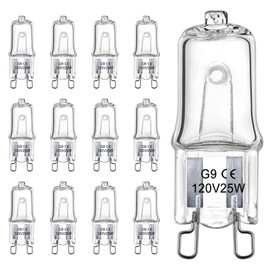 LedWekei G9 Halogen Bulbs,120v 25w Bulb Mini Spotlight Bulbs 2 Pin Clear Capsule Lamp Bulb,Dimmable 2700K Warm White Light Bulbs (12 Pack)