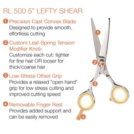 Cricket Centrix Roc-It Dog RL 500 5” Lefty Professional Stylist Barber Hair Cutting Shear Precision Cast Convex Blade Scissor Offset Grip, Left Handed