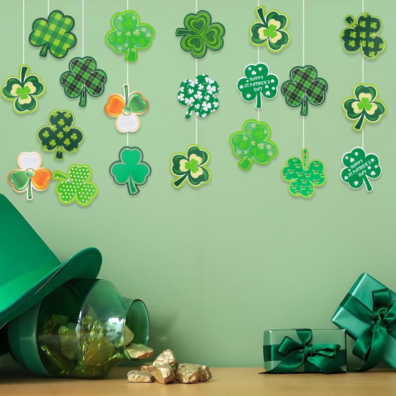 JUNEBRUSHS Shamrock Cutouts, 120Pcs St. Patrick's Day Cutouts Assorted Pattern